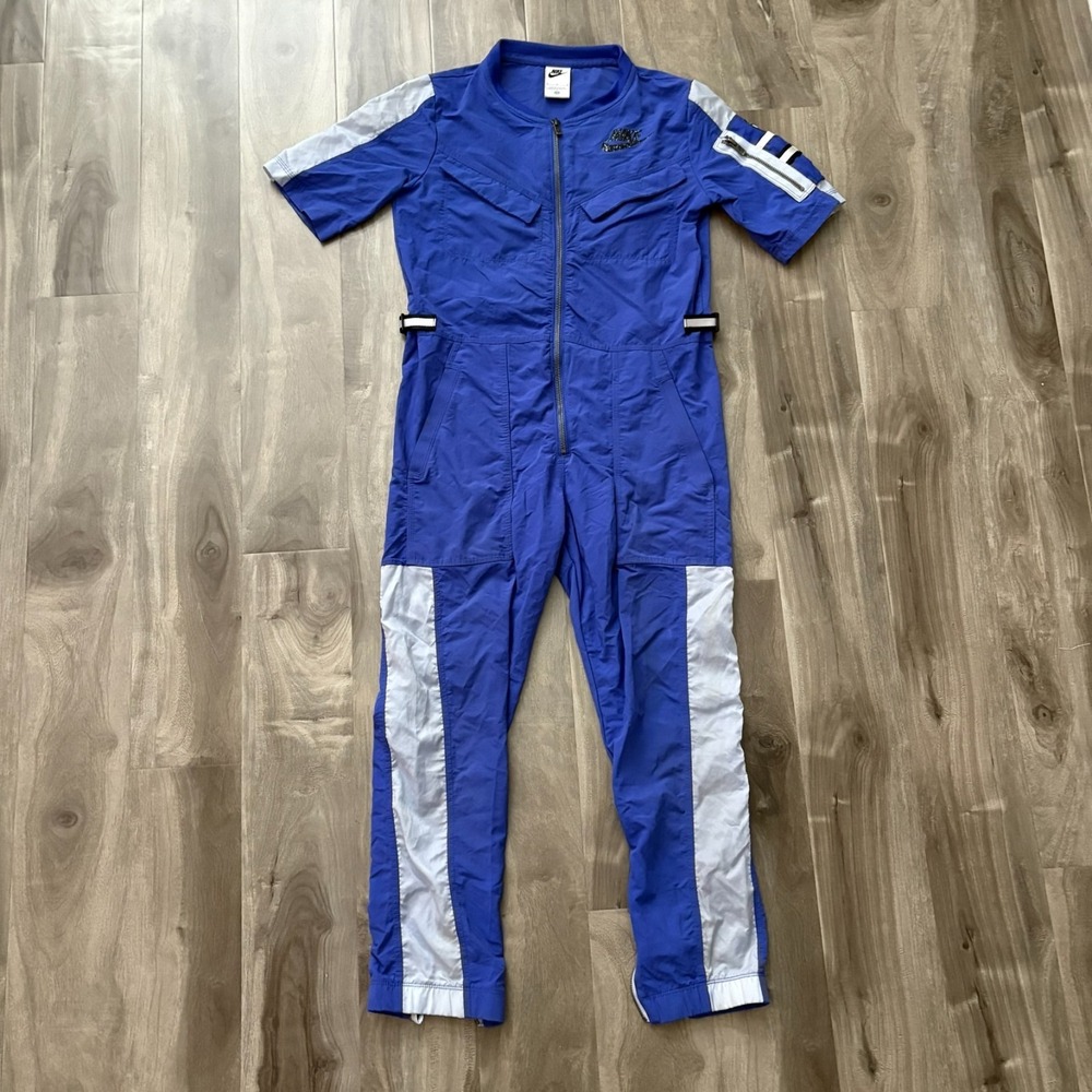 Vtg Nike Kids Official Windbreaker Jumpsuit Blue White Romper Flight Suit M